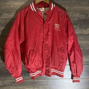 VTG 80s / 90s Snap-On Satin Jacket Large Red Chicago Snap Button Bomber USA Made